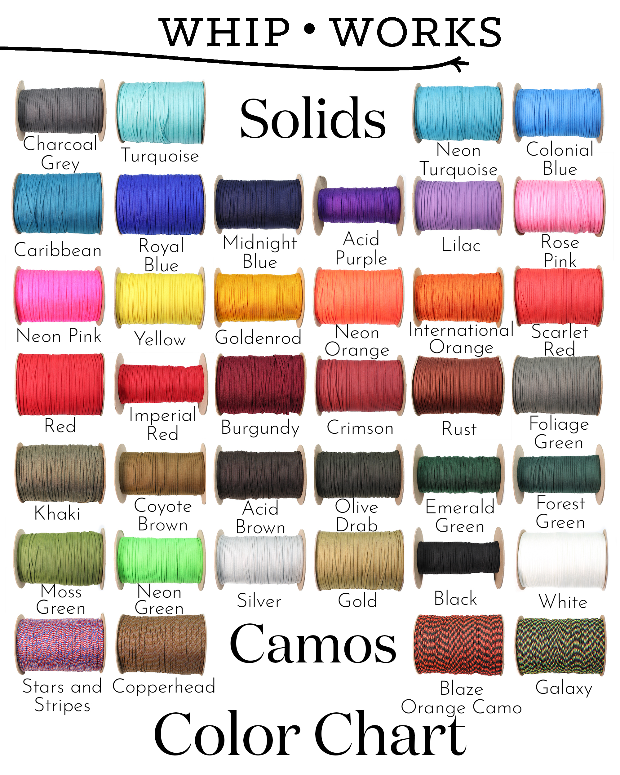 Coreless Paracord color chart